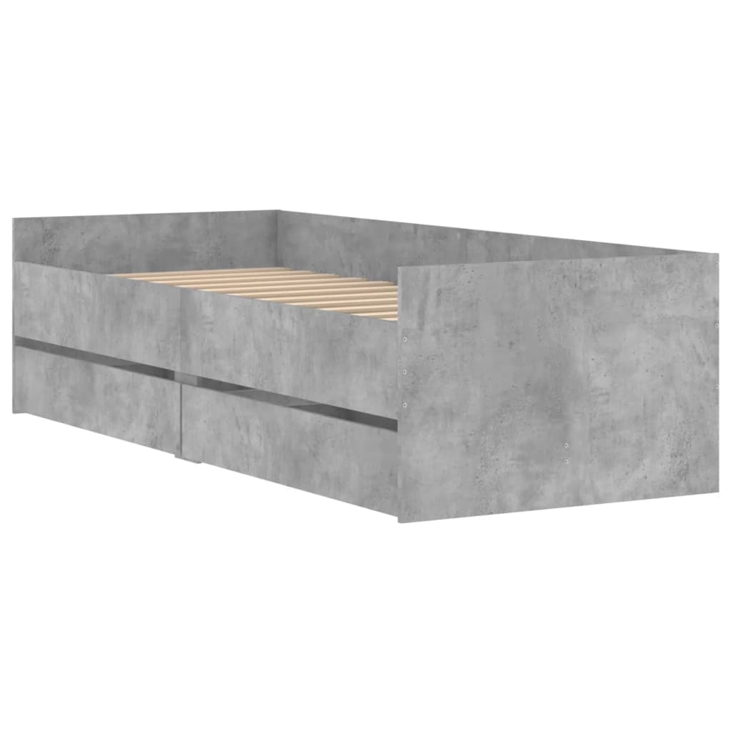 vidaXL Cadre de lit avec tiroirs gris béton 90x190 cm