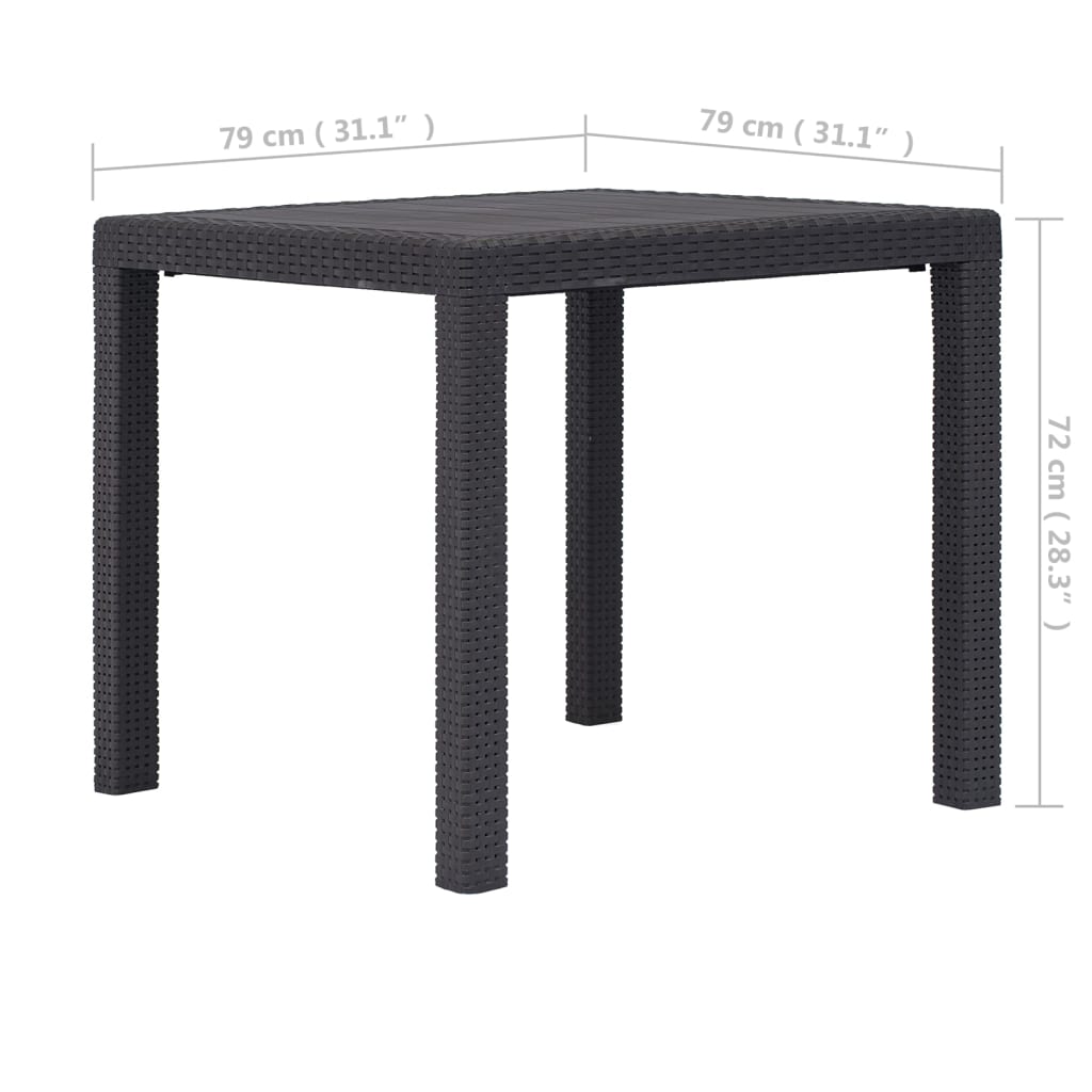 vidaXL Table de jardin Marron 79x79x72 cm Plastique Aspect de rotin