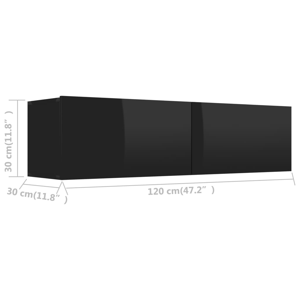 vidaXL Meuble TV Noir brillant 120x30x30 cm Aggloméré