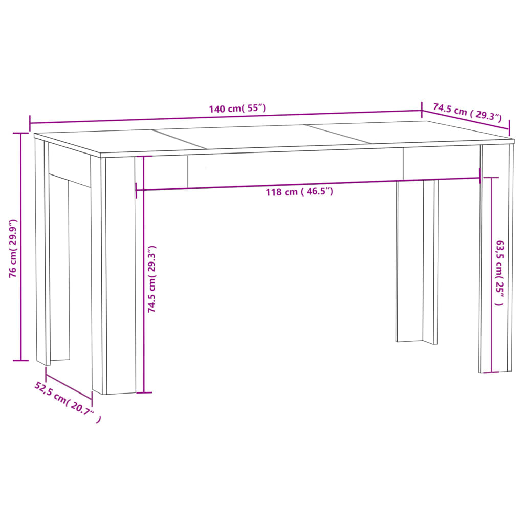vidaXL Table à manger Blanc 140x74,5x76 cm Bois d'ingénierie
