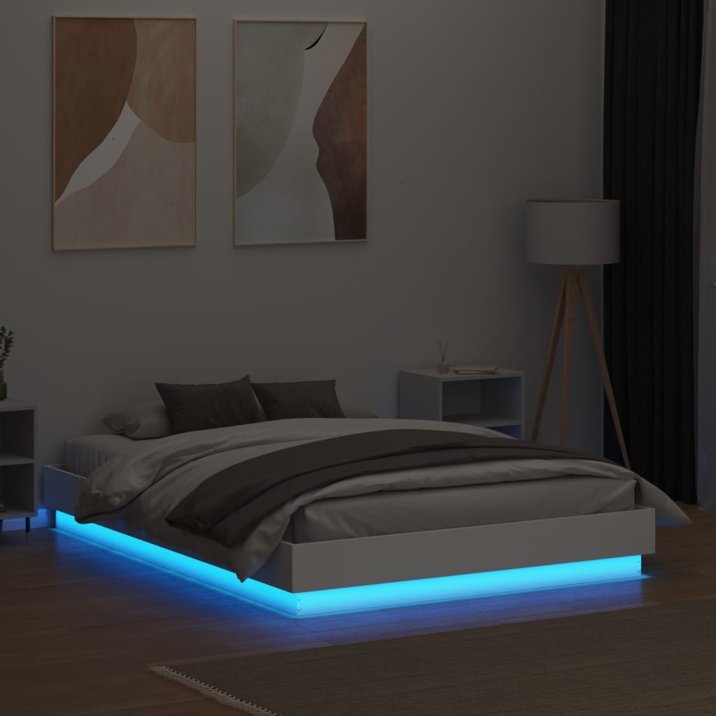 vidaXL Cadre de lit avec lumières LED blanc 135x190 cm