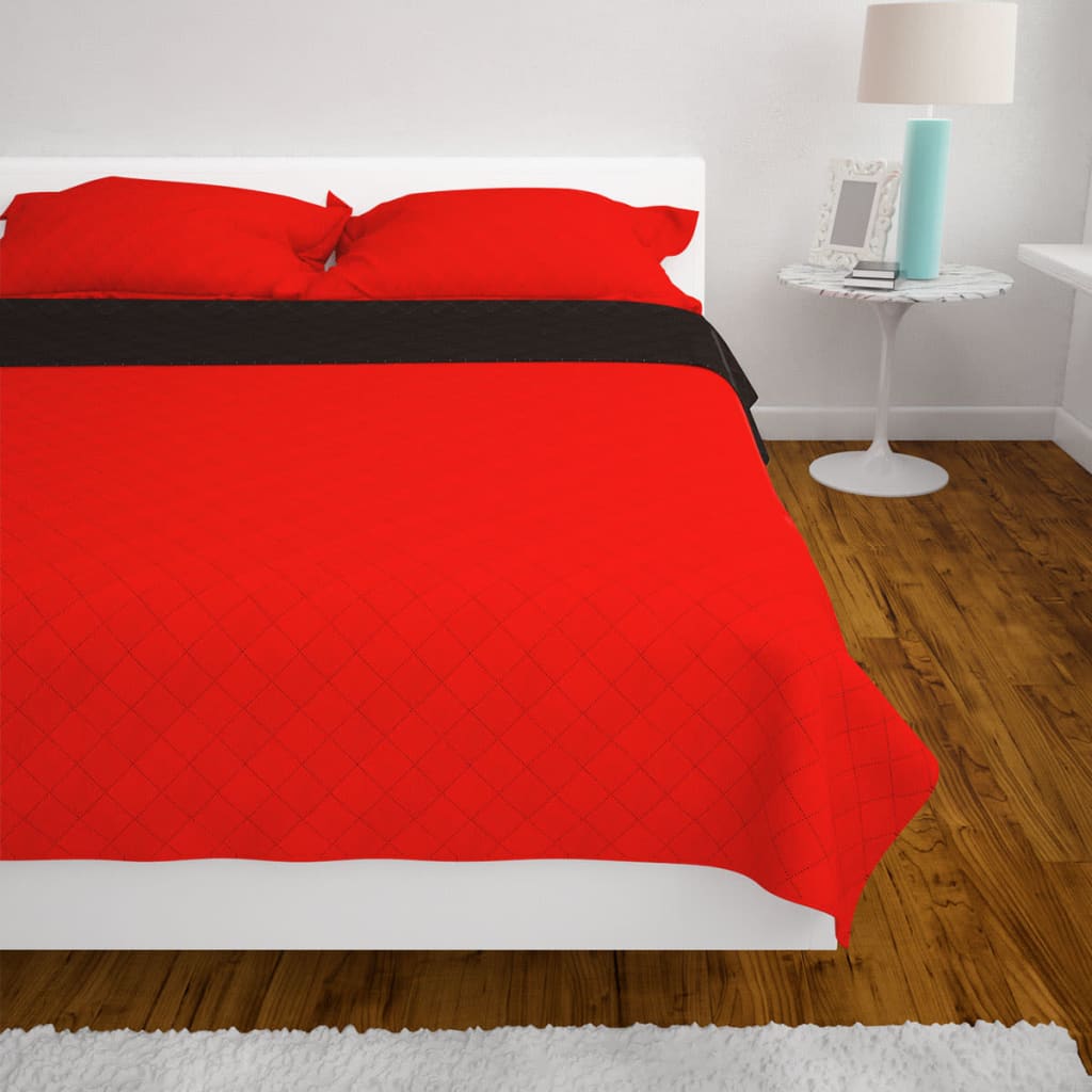 vidaXL Couvre-lit matelassé double-face Rouge et noir 220x240 cm