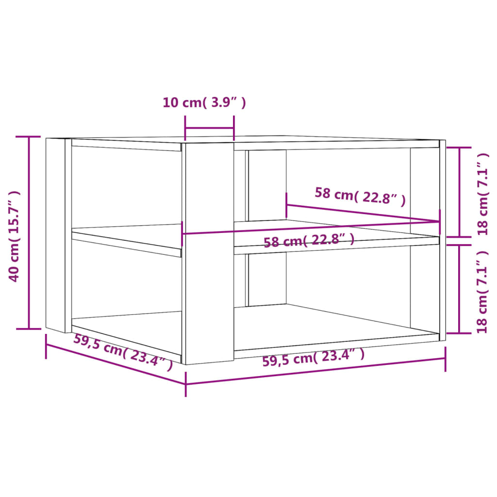 vidaXL Table basse chêne sonoma 59,5x59,5x40 cm bois d'ingénierie