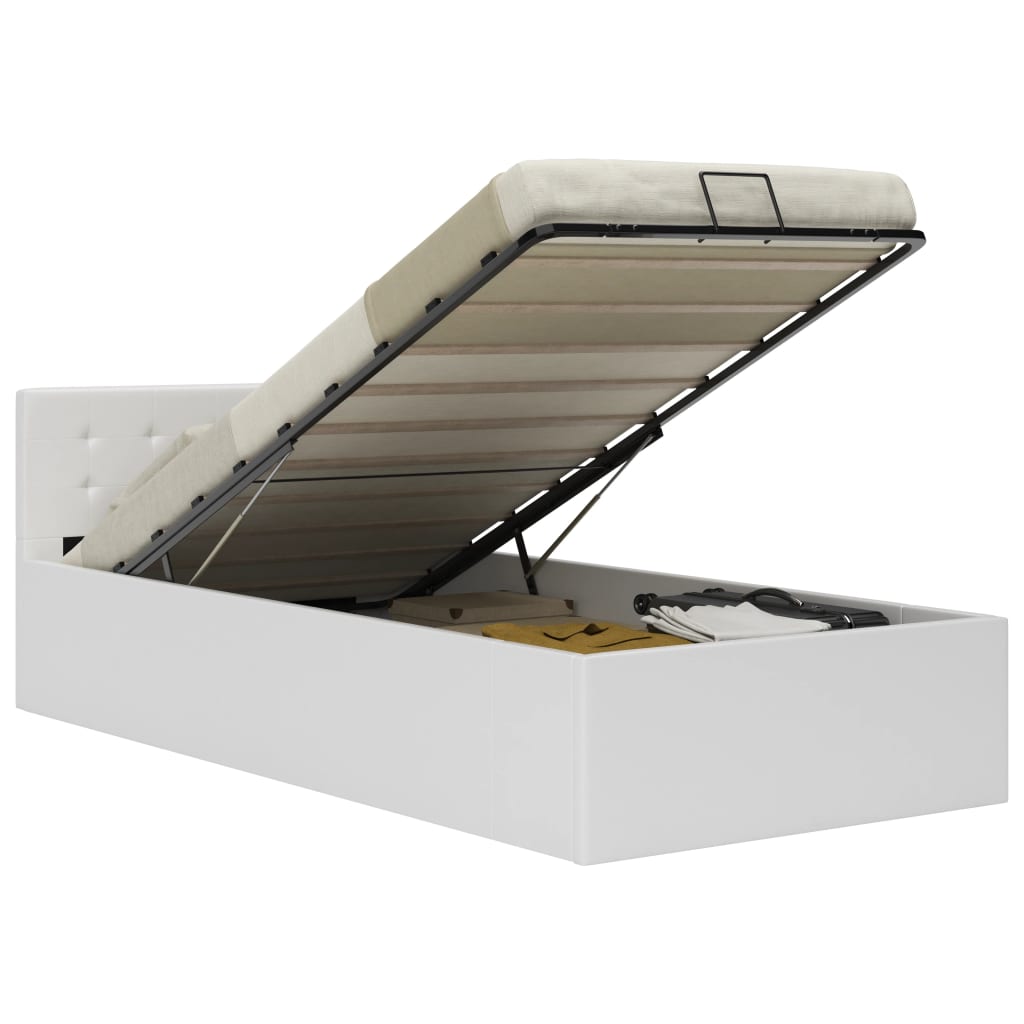 vidaXL Cadre de lit à rangement hydraulique Blanc Similicuir 100x200cm