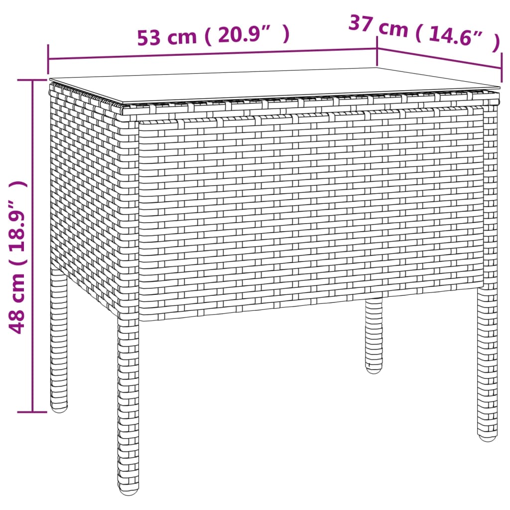 vidaXL Table d'appoint noir 53x37x48 cm poly rotin et verre trempé