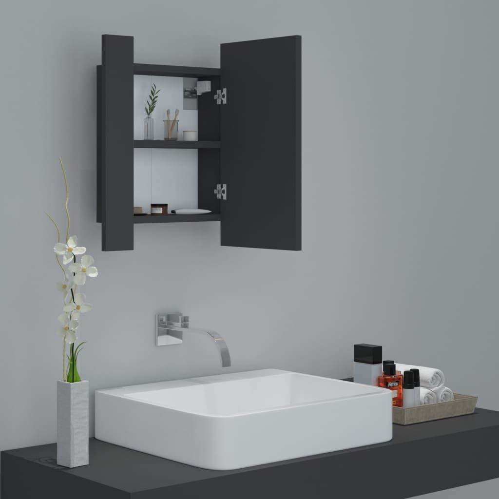 vidaXL Armoire de salle de bain à miroir à LED Gris 40x12x45 cm