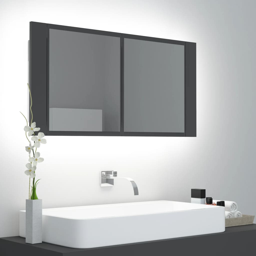 vidaXL Armoire de salle de bain à miroir LED Gris 90x12x45 Acrylique