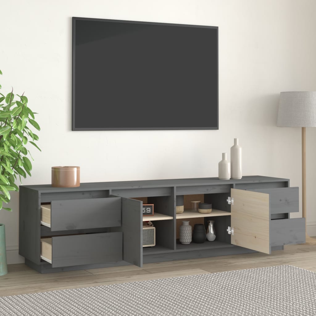 vidaXL Meuble TV Gris 176x37x47,5 cm Bois de pin massif