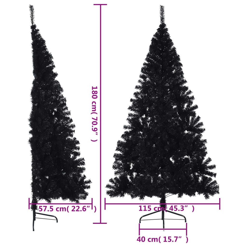 vidaXL Demi sapin de Noël artificiel avec support Noir 180 cm PVC