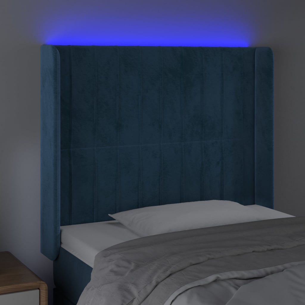 vidaXL Tête de lit à LED Bleu foncé 103x16x118/128 cm Velours