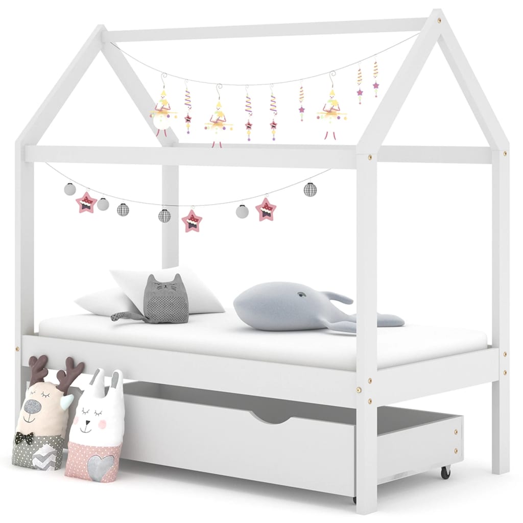 vidaXL Cadre de lit d'enfant avec un tiroir Blanc Pin massif 70x140 cm