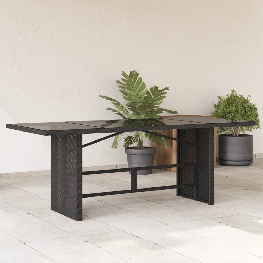 vidaXL Table de jardin dessus en verre noir 190x80x74cm résine tressée