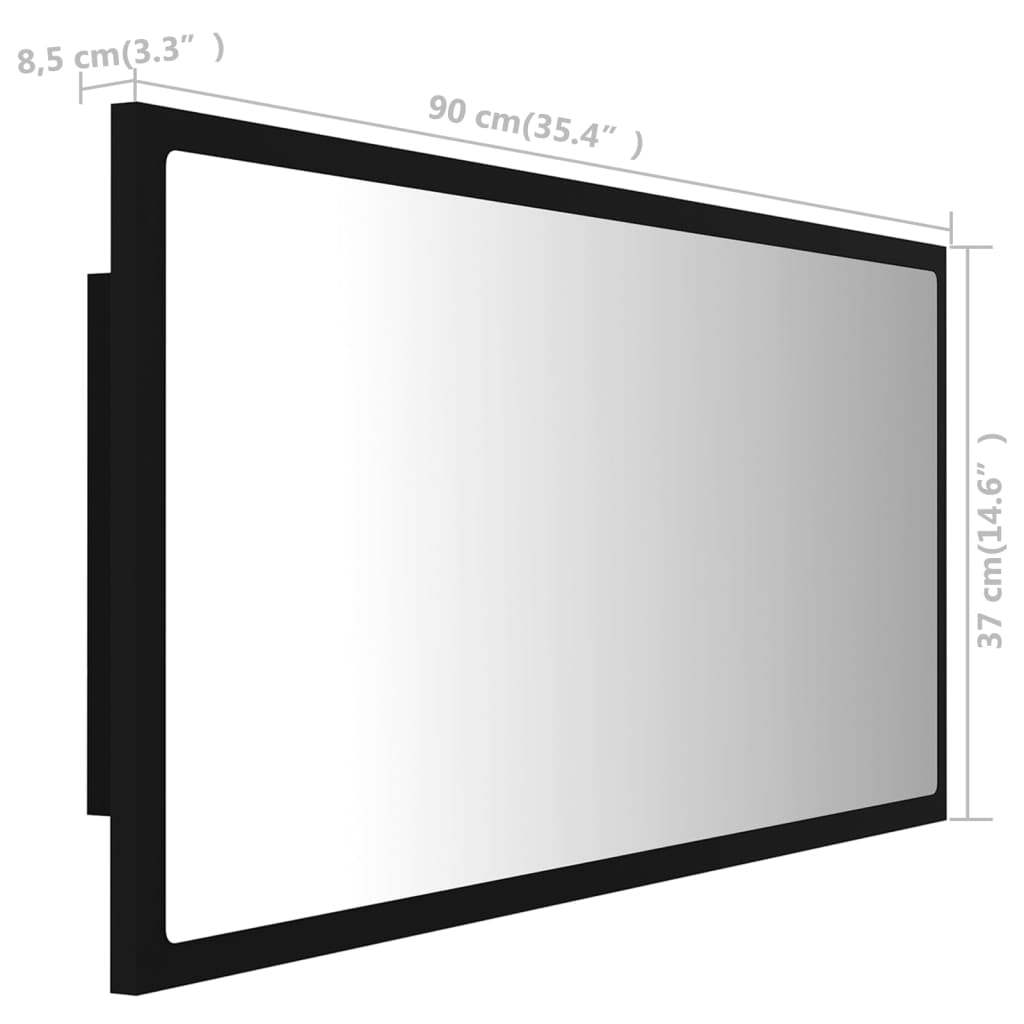 vidaXL Miroir à LED de salle de bain Noir 90x8,5x37 cm Acrylique