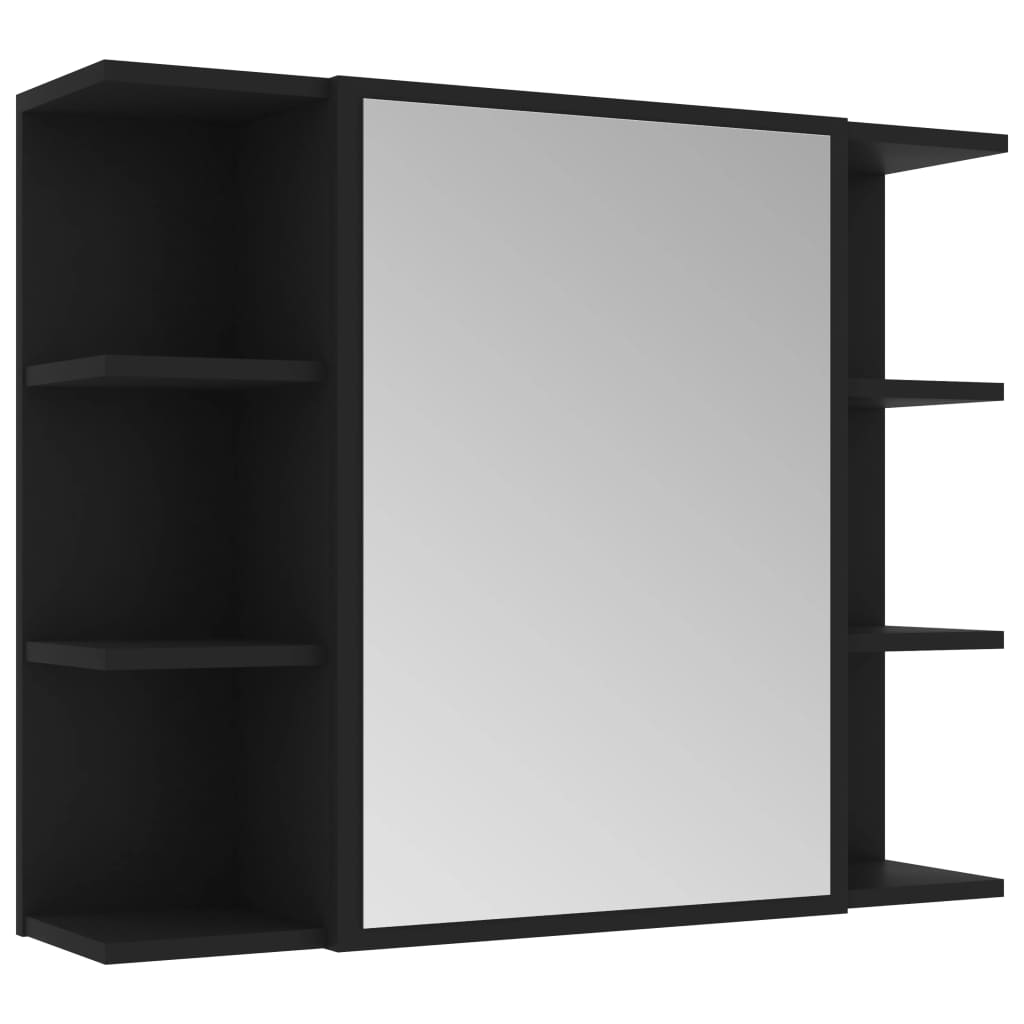 vidaXL Armoire à miroir de salle de bain Noir 80x20,5x64 cm Aggloméré