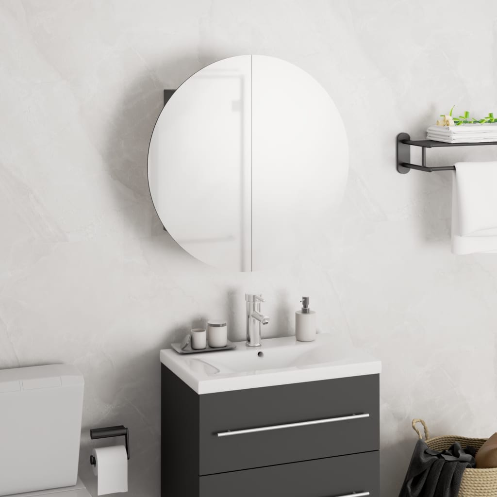 vidaXL Armoire de salle de bain miroir rond et LED Gris 40x40x17,5 cm