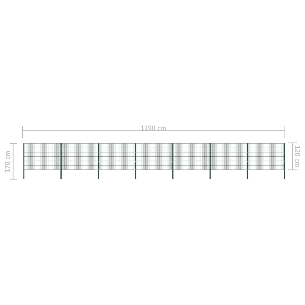 vidaXL Panneau de clôture avec poteaux Fer 11,9 x 1,2 m Vert
