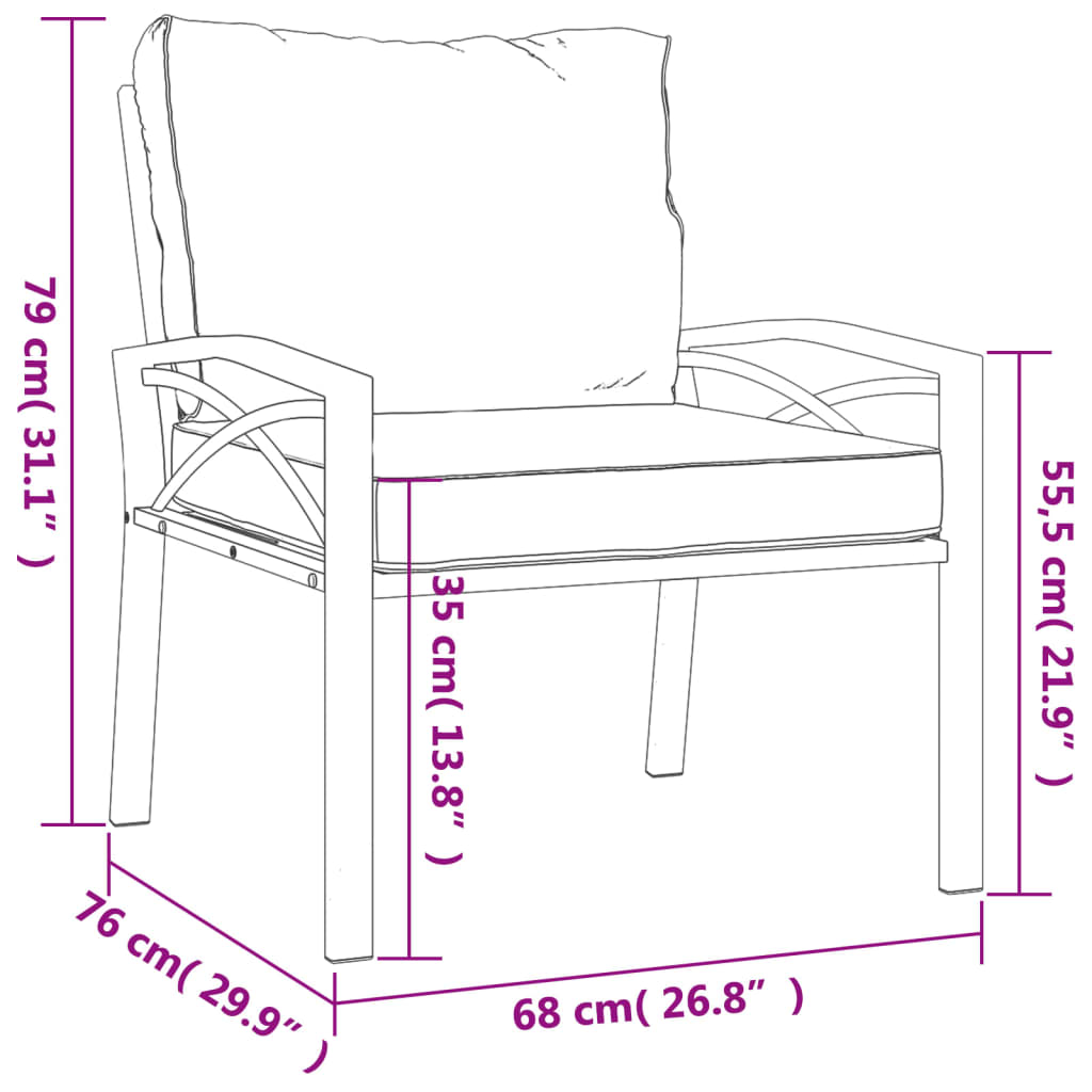 vidaXL Chaise de jardin avec coussins sable 68x76x79 cm acier