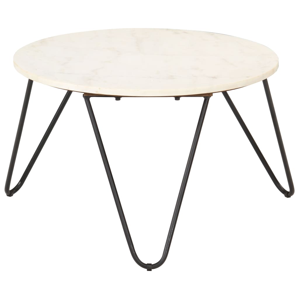 vidaXL Table basse Blanc 65x65x42 cm Pierre véritable texture marbre