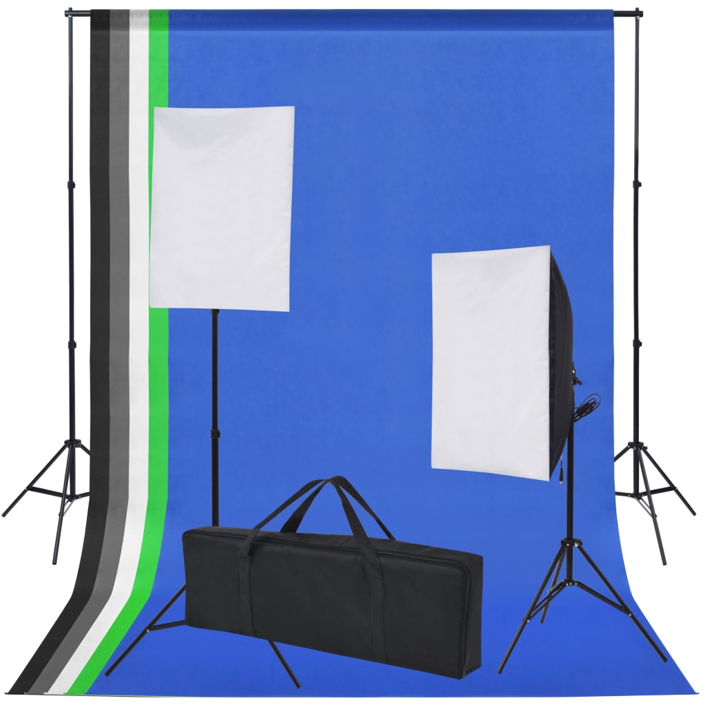 vidaXL Kit de studio 5 toiles de fond colorées et 2 boîtes à lumière