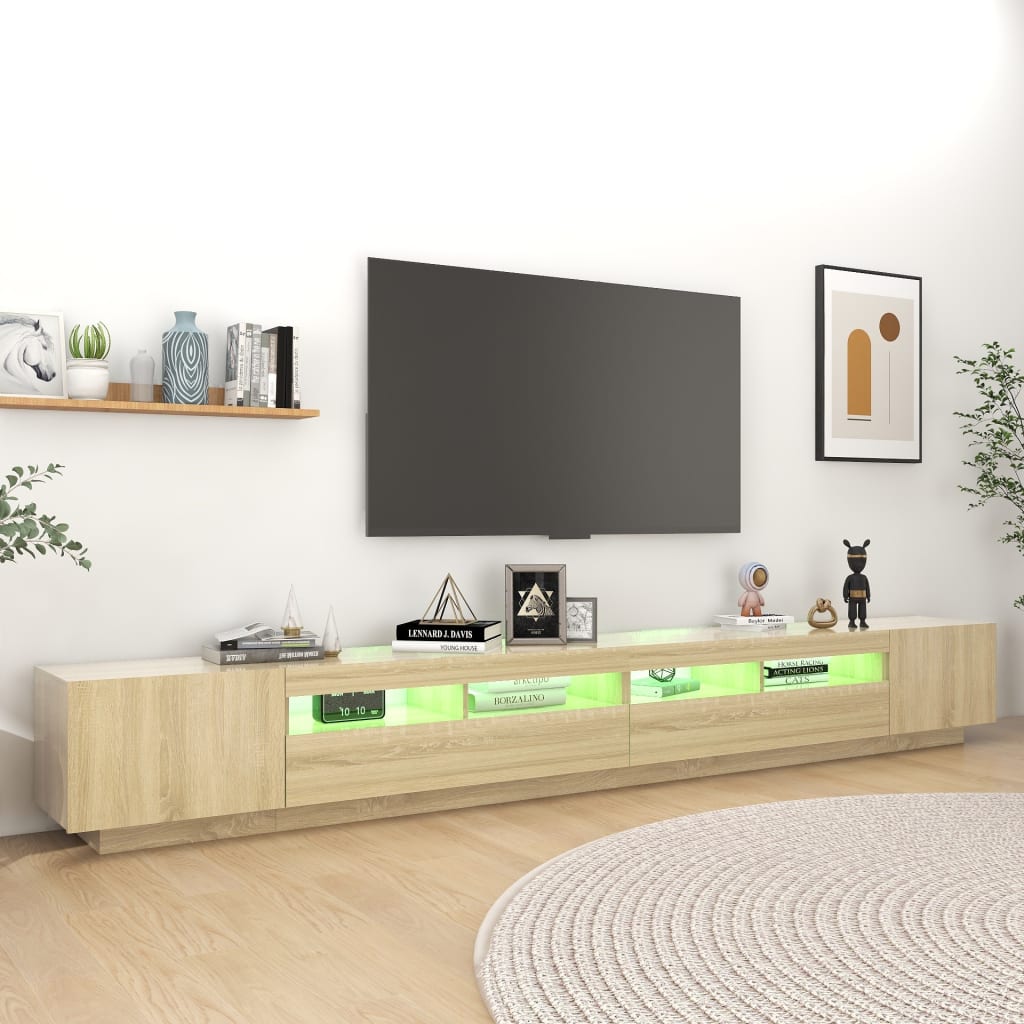 vidaXL Meuble TV avec lumières LED Chêne sonoma 300x35x40 cm