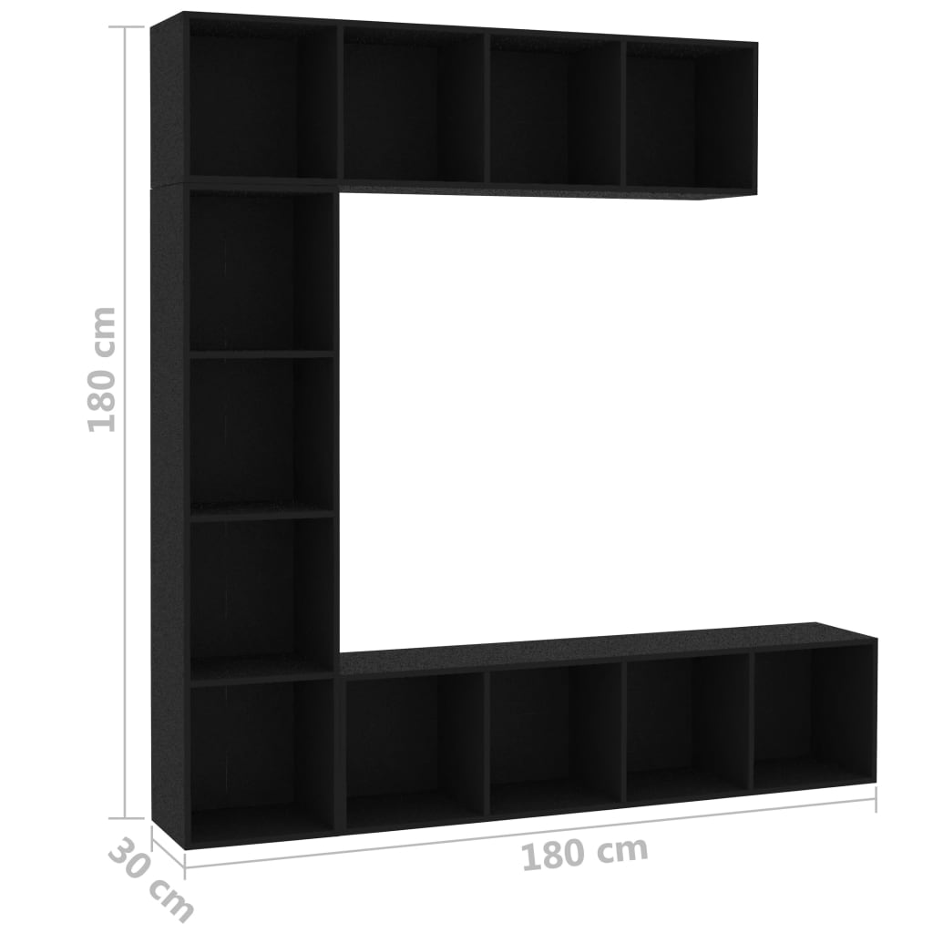 vidaXL Ensemble de bibliothèque/meuble TV 3 pcs Noir 180x30x180 cm