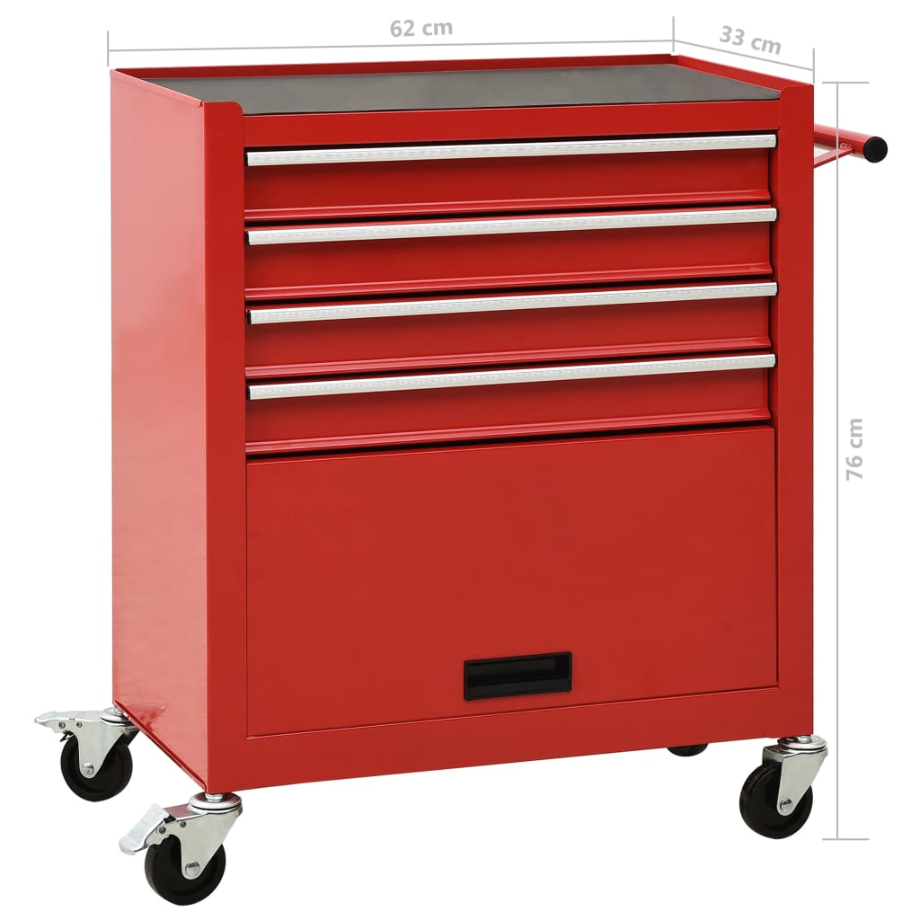 vidaXL Chariot à outils avec 4 tiroirs Acier Rouge