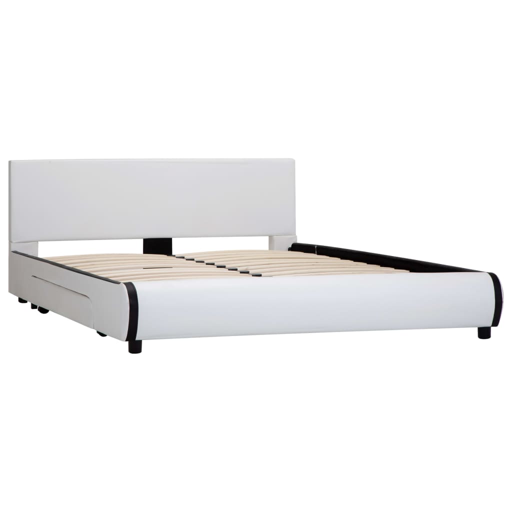 vidaXL Cadre de lit avec tiroirs Blanc Similicuir 160x200 cm