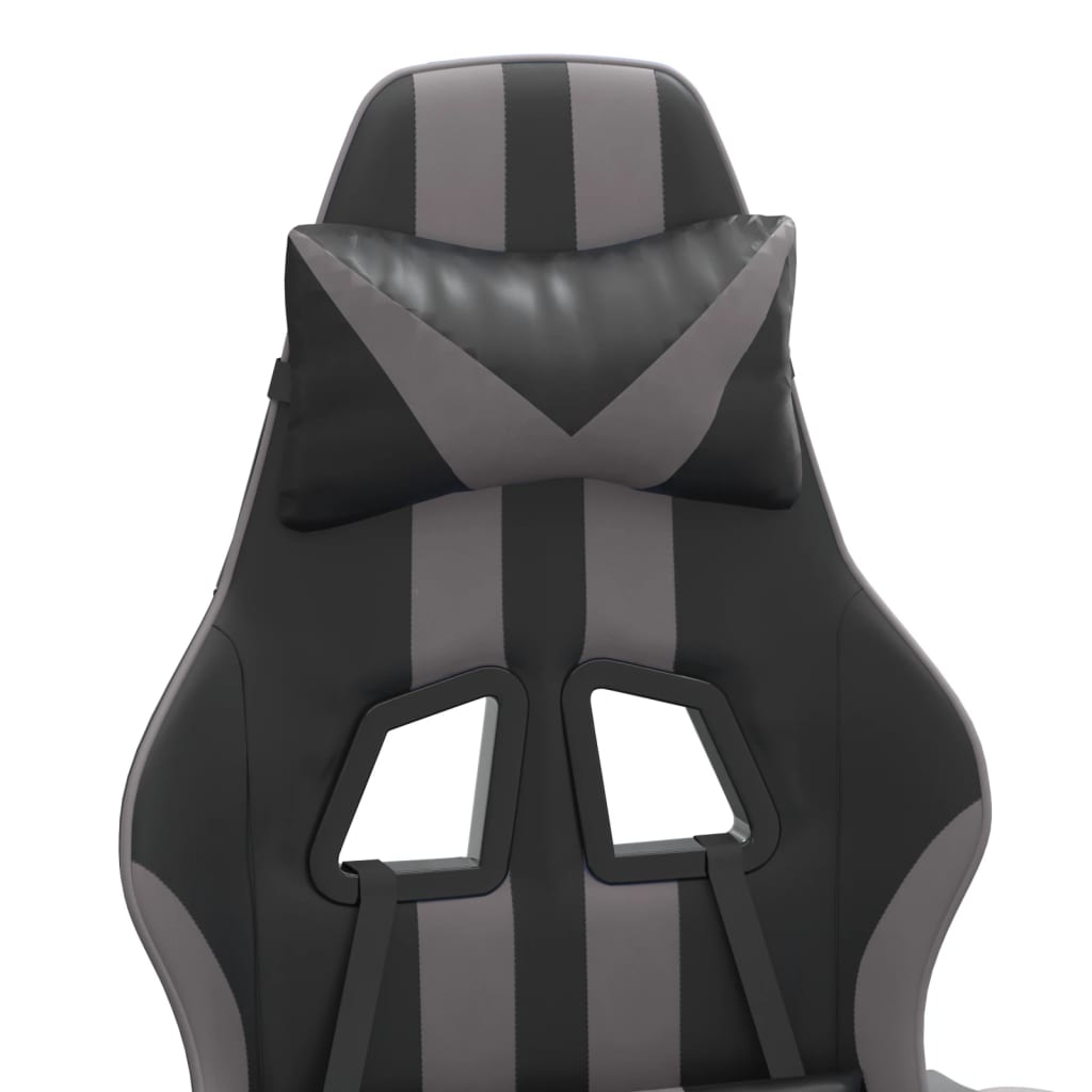 vidaXL Chaise de jeu pivotante et repose-pied Noir et gris Similicuir