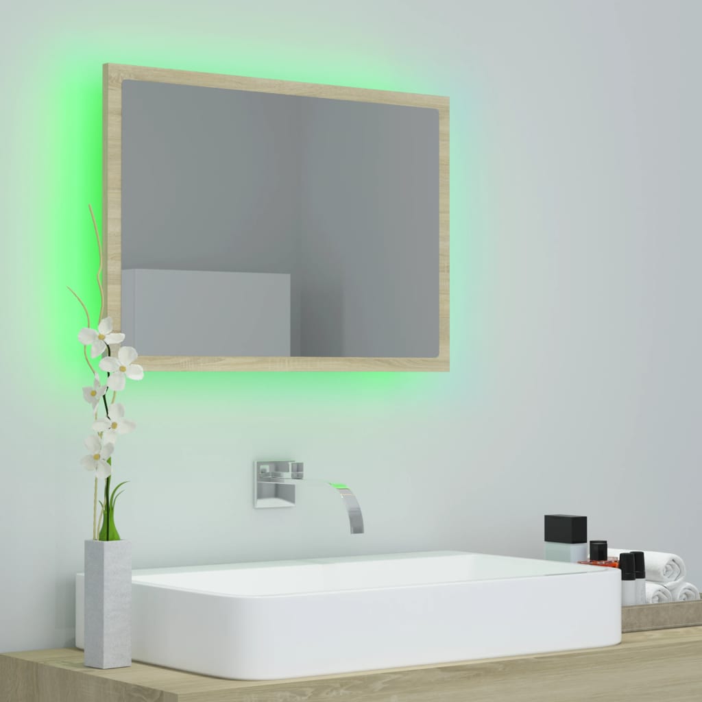 vidaXL Miroir LED de salle de bain Chêne sonoma 60x8,5x37 cm Acrylique