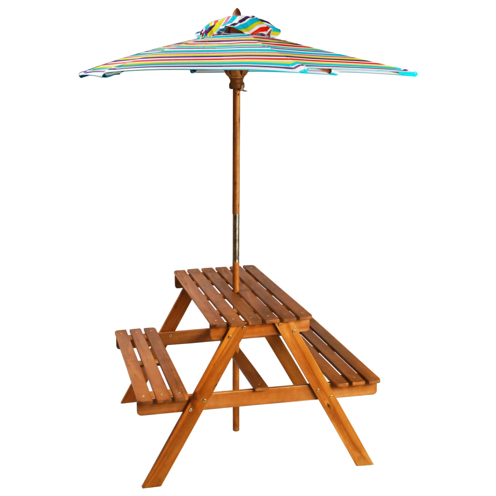 vidaXL Table à pique-nique et parasol enfants 79x90x60cm Acacia solide