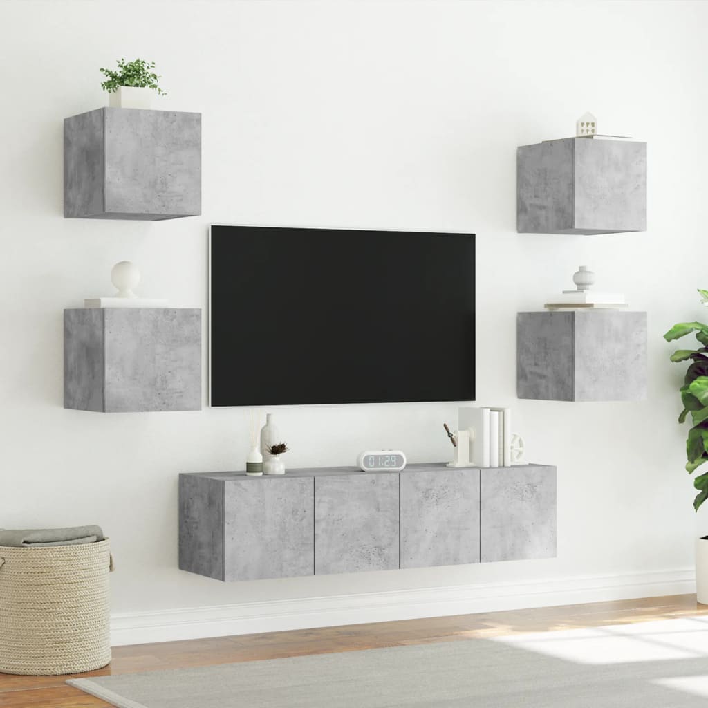 vidaXL Unités murales TV avec LED 6 pcs gris béton bois d'ingénierie