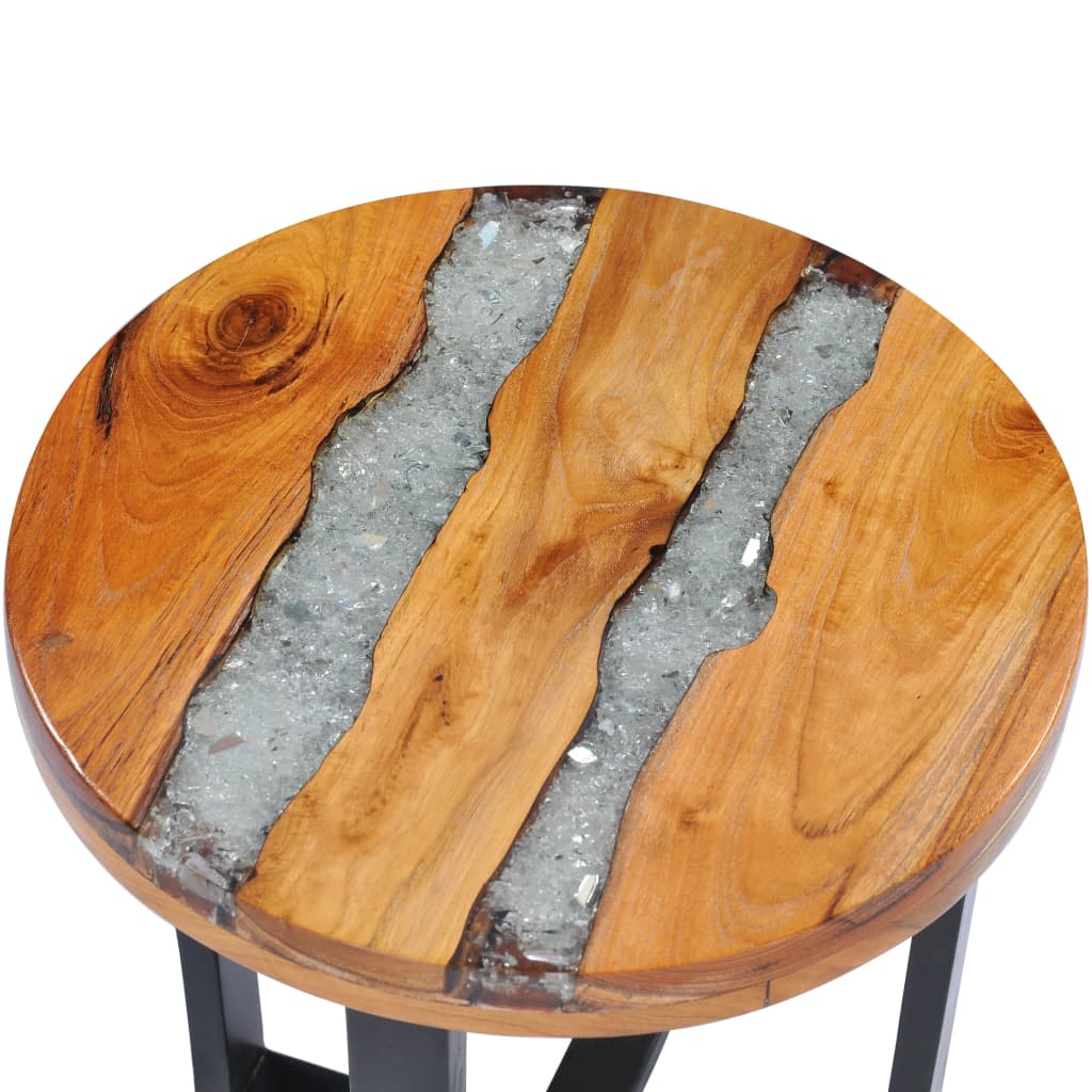 vidaXL Table basse 40 x 45 cm Bois de teck massif et polyrésine