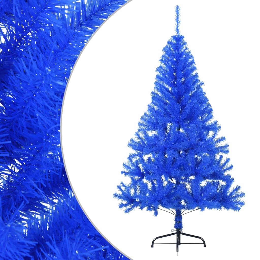 vidaXL Demi sapin de Noël artificiel avec support Bleu 120 cm PVC