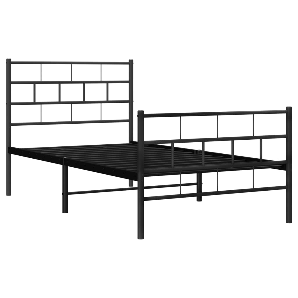 vidaXL Cadre de lit métal avec tête de lit/pied de lit noir 100x190 cm