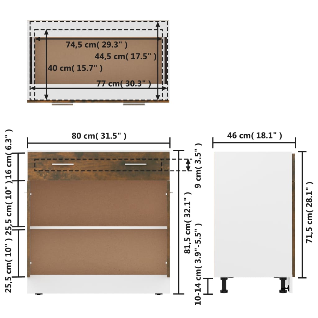 vidaXL Armoire de plancher à tiroir Chêne fumé 80x46x81,5 cm