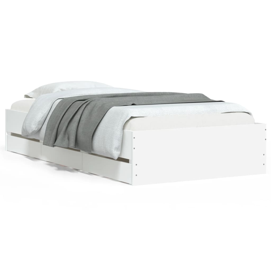 vidaXL Cadre de lit avec tiroirs blanc 90x190 cm bois d'ingénierie