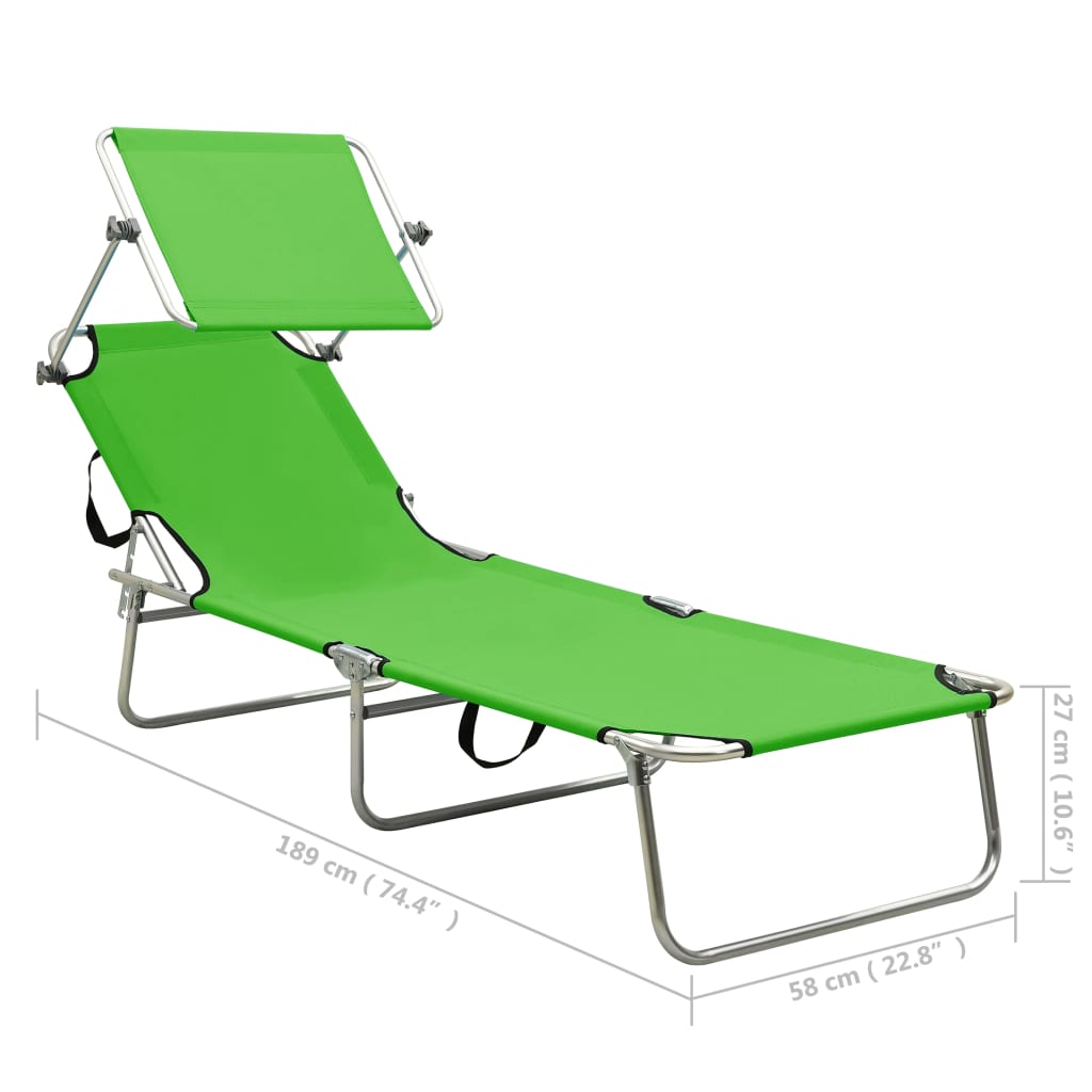 vidaXL Chaise longue pliable avec auvent acier vert pomme