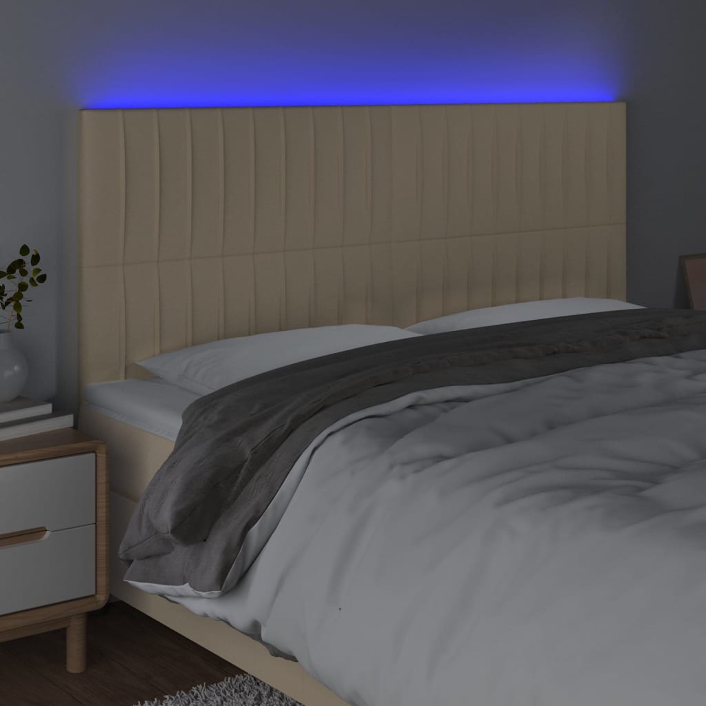 vidaXL Tête de lit à LED Crème 200x5x118/128 cm Tissu