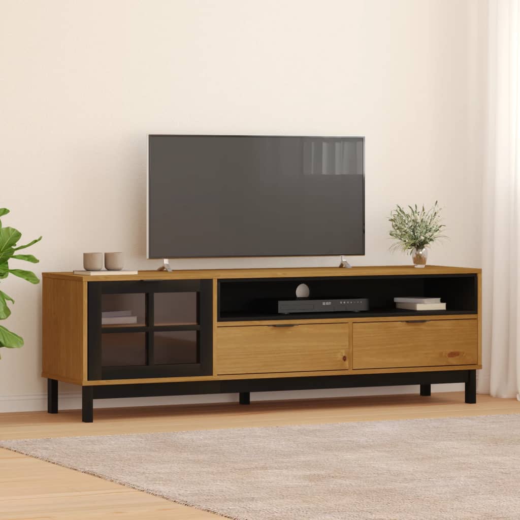 vidaXL Meuble TV avec porte vitrée FLAM 158x40x50cm bois massif de pin