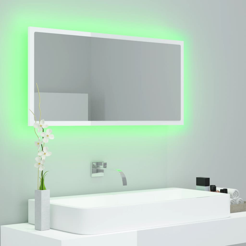 vidaXL Miroir à LED de bain Blanc brillant 90x8,5x37 cm Acrylique