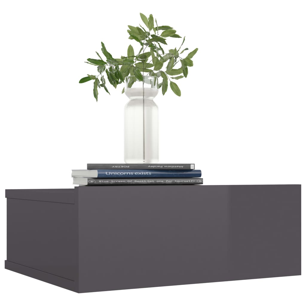 vidaXL Table de chevet flottante gris brillant Bois d'ingénierie