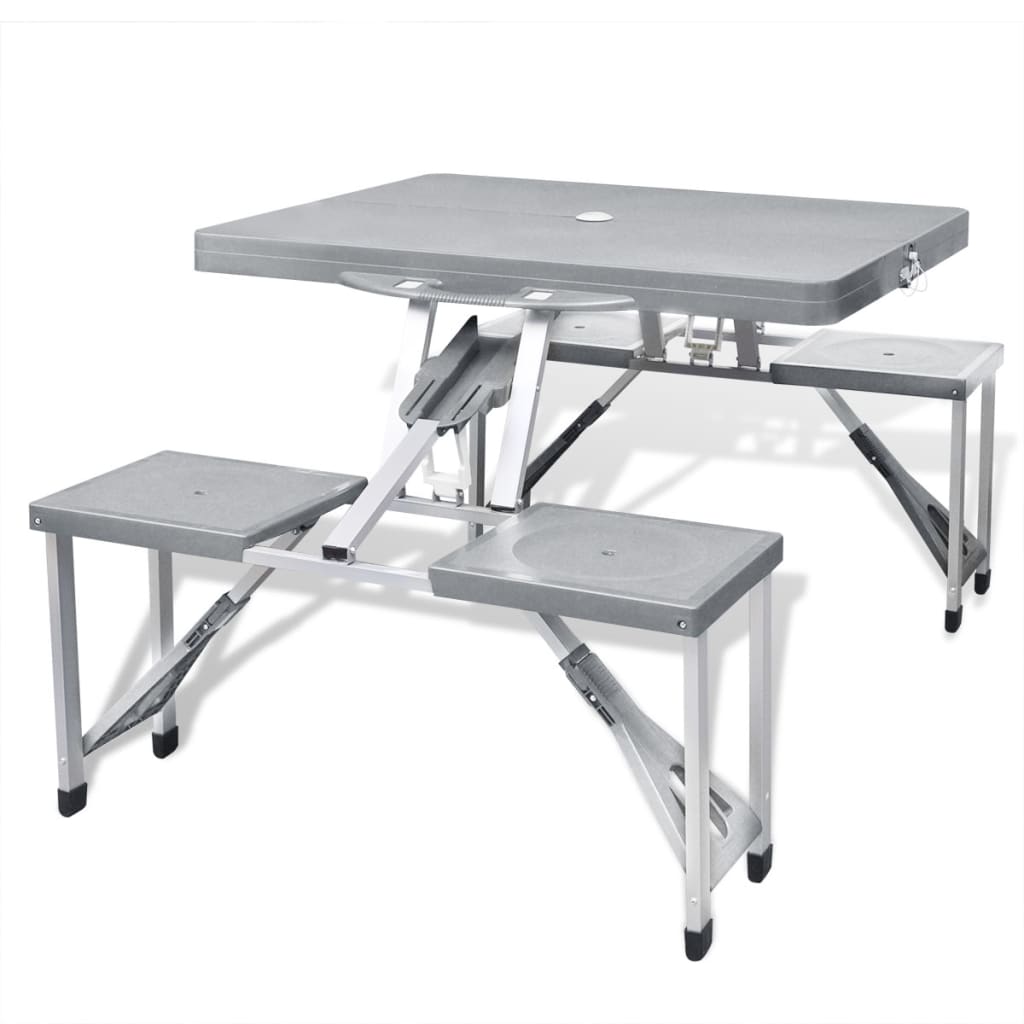Tabouret Pliant Aluminium Avec Plateau MDF 40x40x47 Cm - 2 En 1 Tabouret Et Table Pliable Pour Camping, Pêche, Camping-car