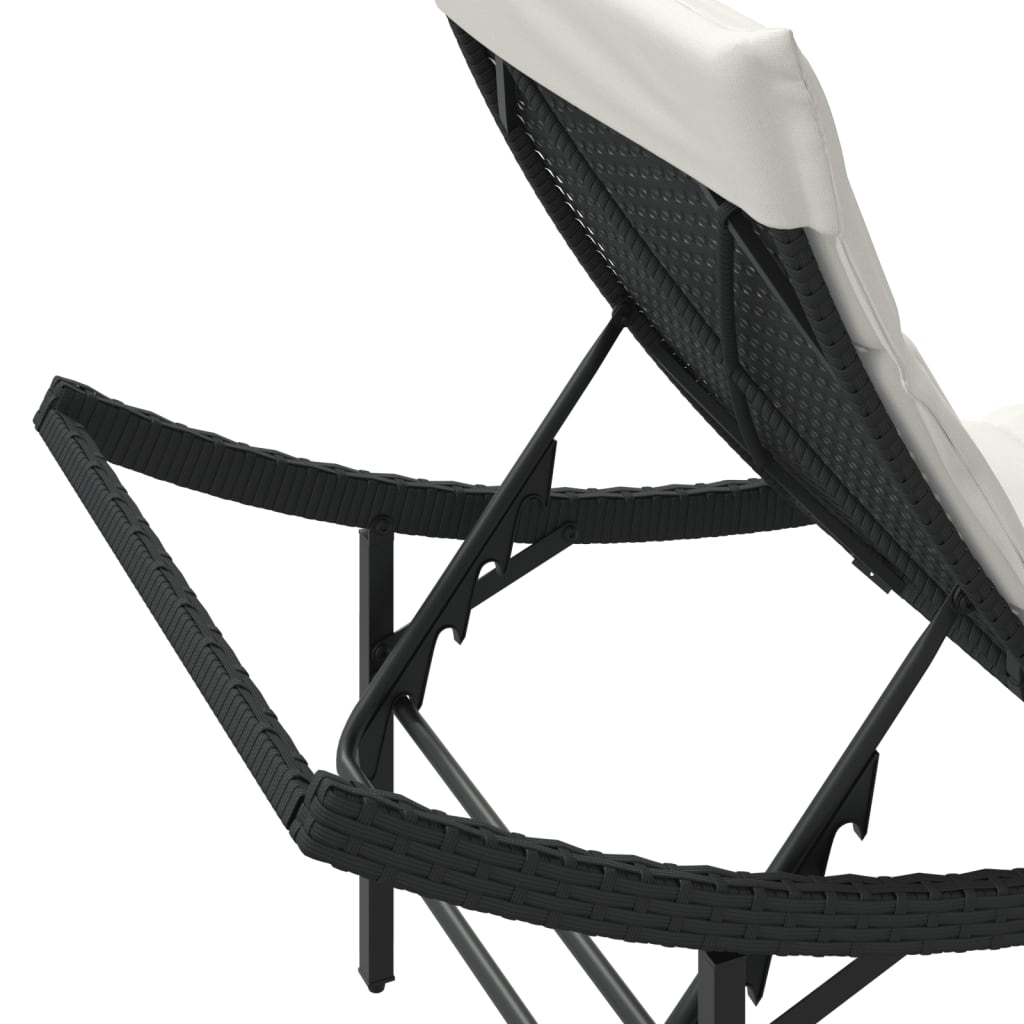 vidaXL Chaise longue avec coussin noir 55x199x50 cm résine tressée