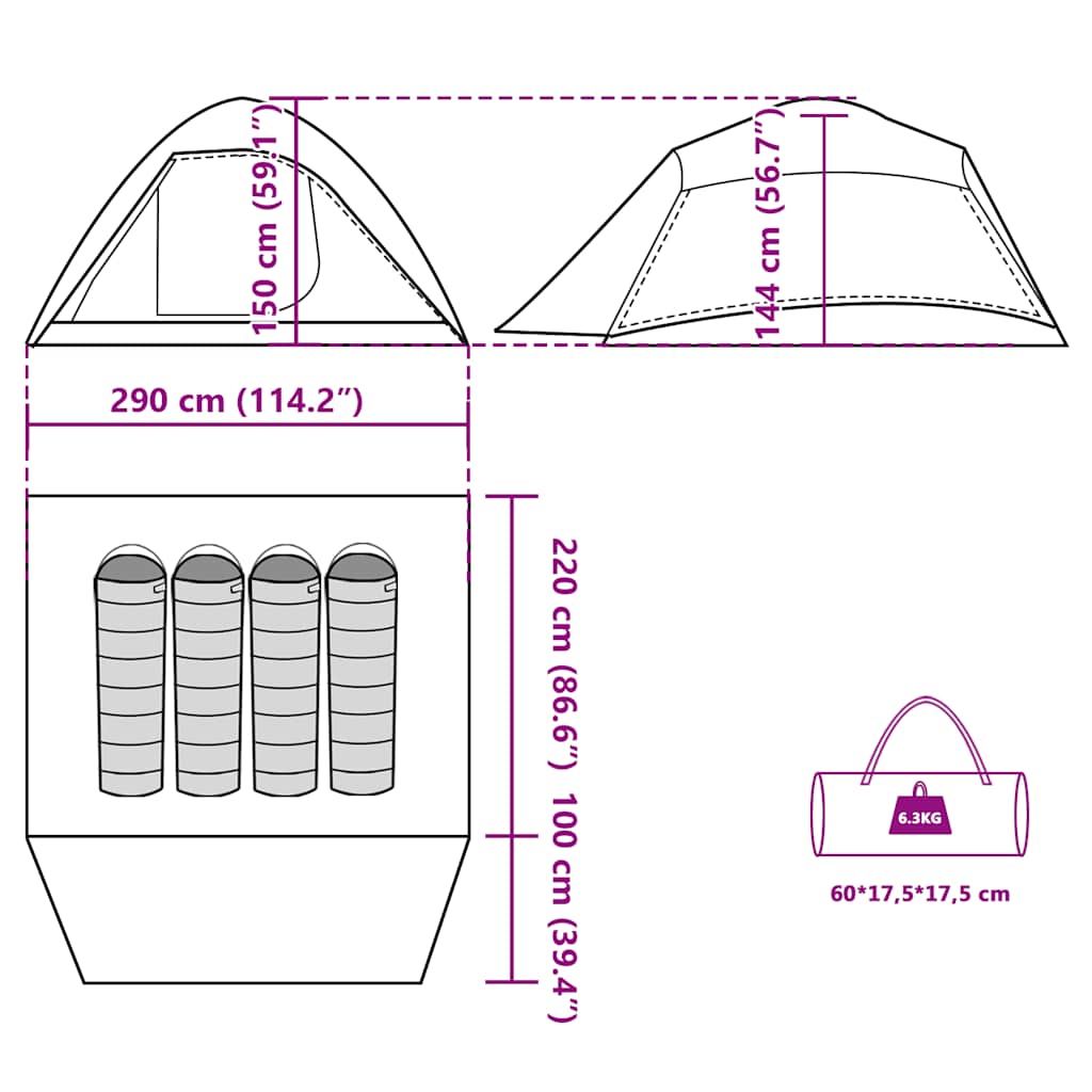 Tente De Camping VidaXL Imperméable - Double Toit Amovible - Légère Et Portable Avec E-Port