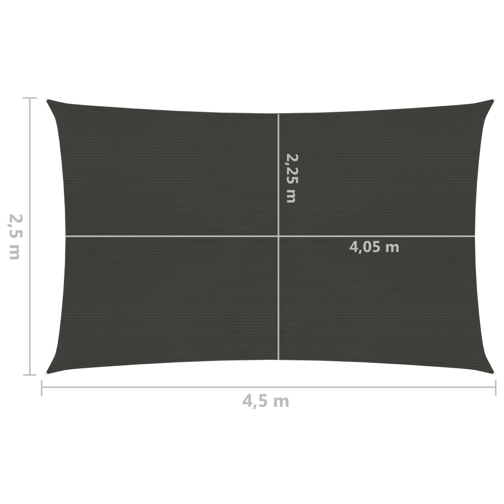 vidaXL Voile d'ombrage 160 g/m² Anthracite 2,5x4,5 m PEHD