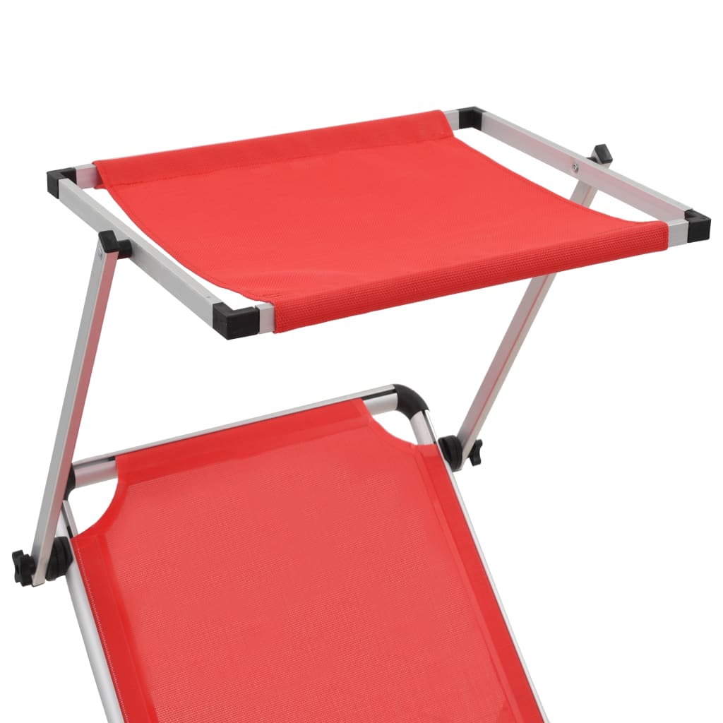vidaXL Chaise longue pliable avec toit aluminium et textilène rouge