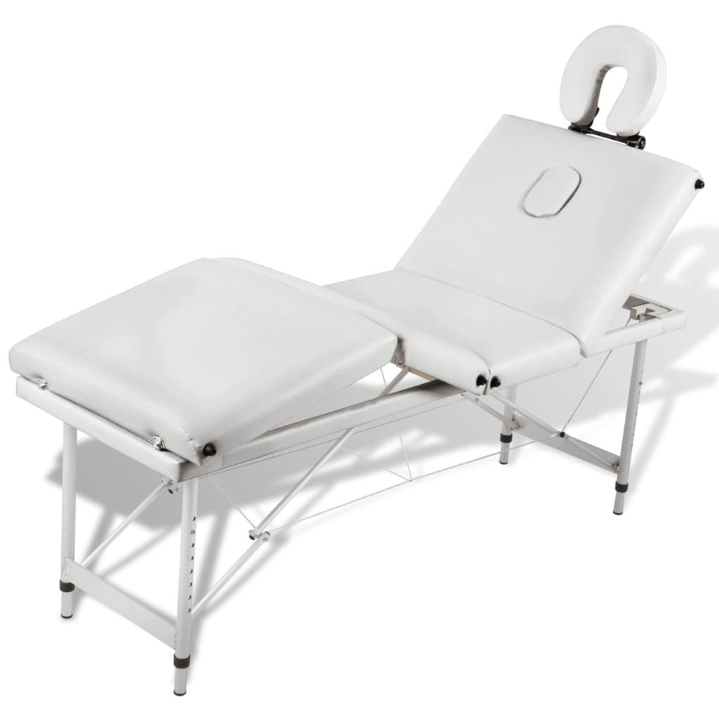 vidaXL Table pliable de massage Blanc crème 4 zones au cadre aluminium