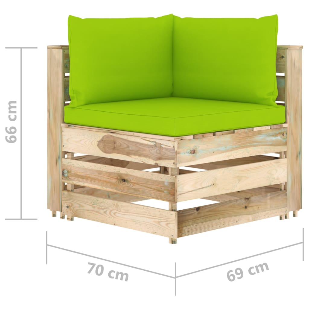 vidaXL Canapé de jardin 4 places avec coussins bois imprégné de vert