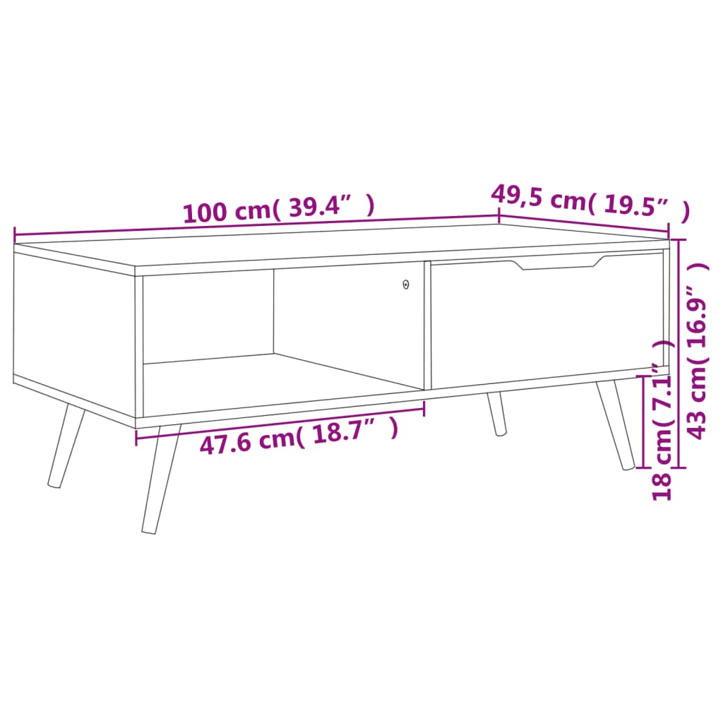 vidaXL Table basse Gris béton 100x49,5x43 cm Aggloméré