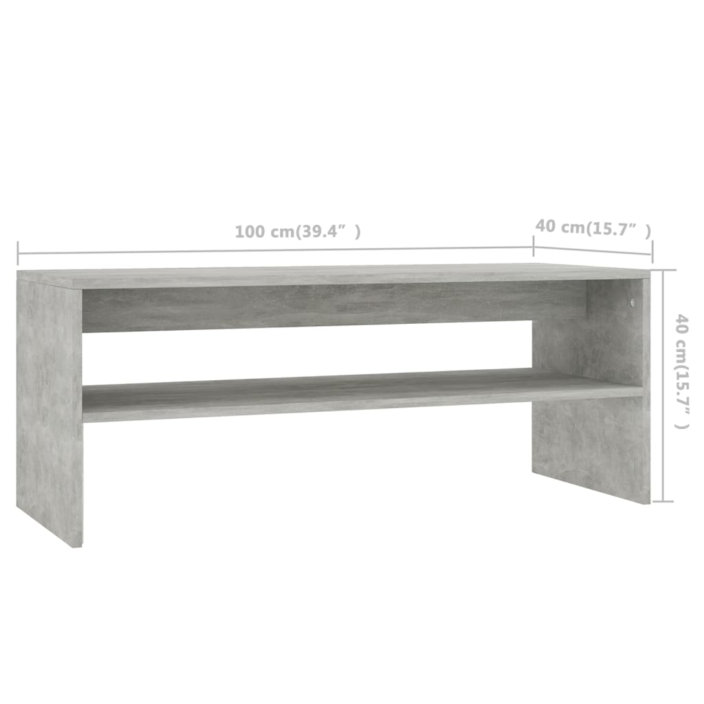 vidaXL Table basse Gris cement 100 x 40 x 40 cm Aggloméré